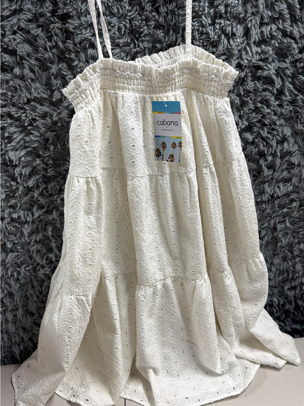 White Eyelet Spaghetti-Strap  cover up Dress